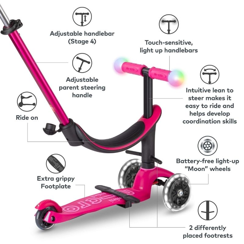 Micro Scooter Mini 2 Grow Light Up Scooter - Pink